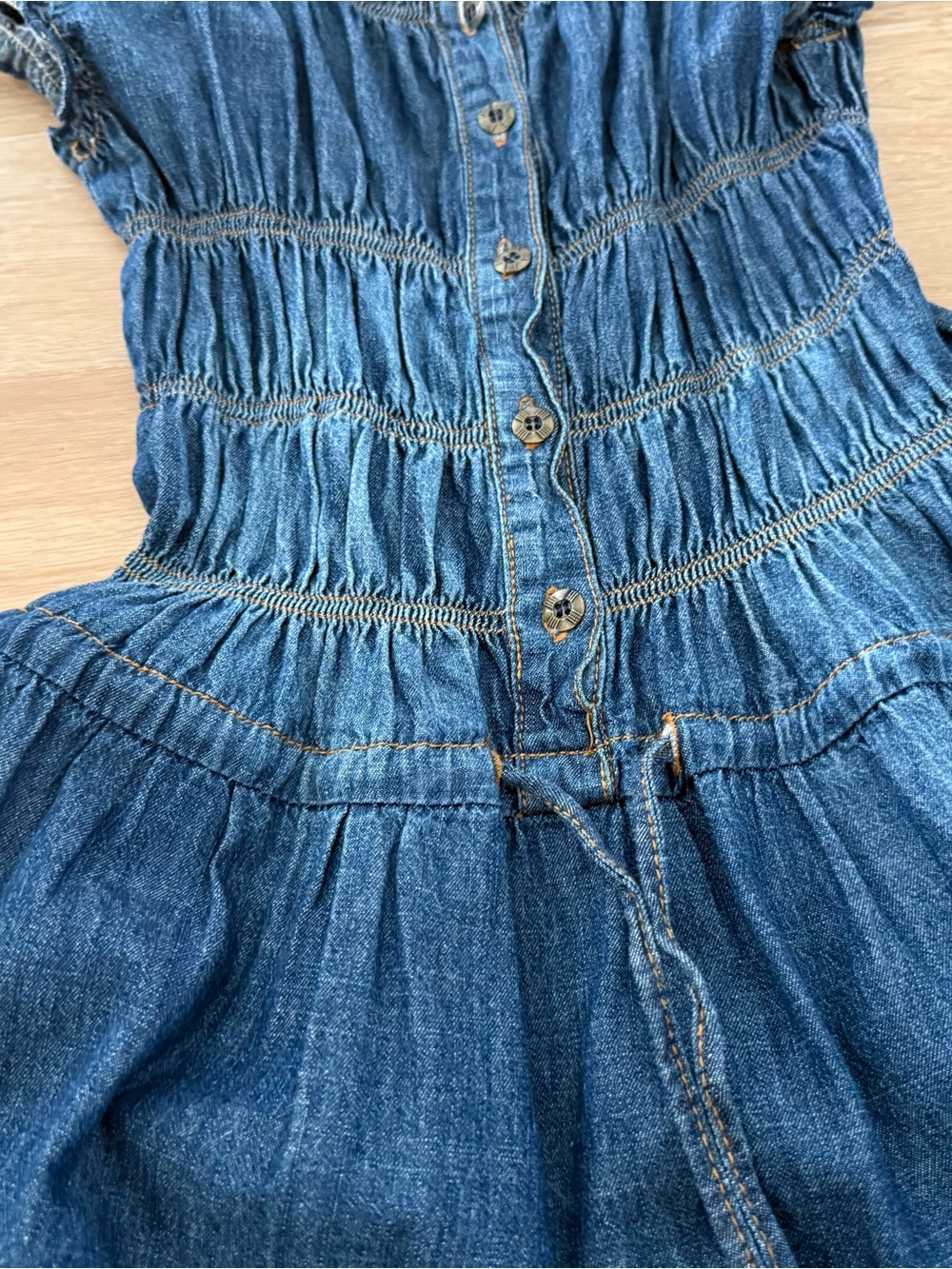 Denim Tiered Button-Front Midi Dress - Blue - Picture 3 of 9